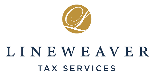 Lineweaver Tax Services logo featuring a gold circle with a stylized letter “L” above the company name in blue capital letters, LINEWEAVER and TAX SERVICES underneath.