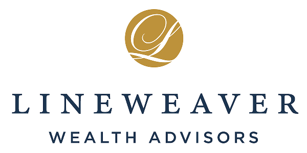 Logo for Lineweaver Wealth Advisors featuring a gold circular emblem with a stylized L above the company name in blue uppercase letters on a light background.