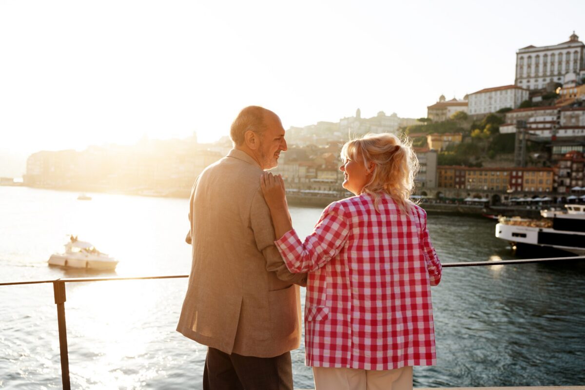 Mature couple looking toward the future as they transition into retirement.
